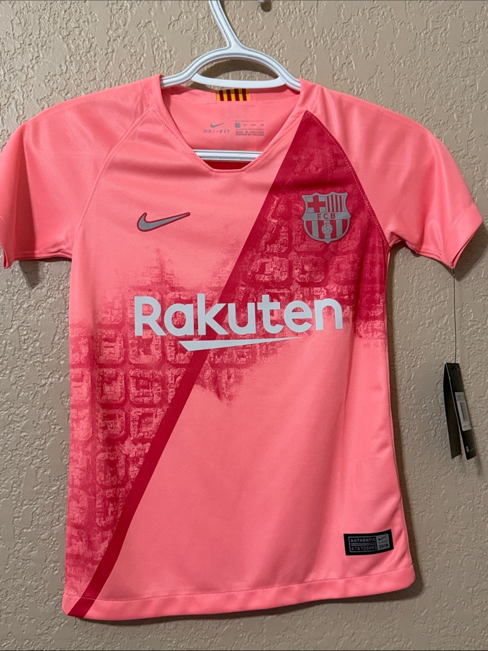 Nike FC Barcelona Kids' Pink Soccer Jersey - Rakuten Logo